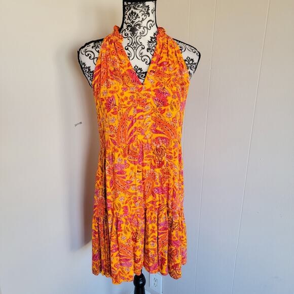 1 State Beach Tiered Paisley Print Swim Coverup Mini Dress - Picture 1 of 3